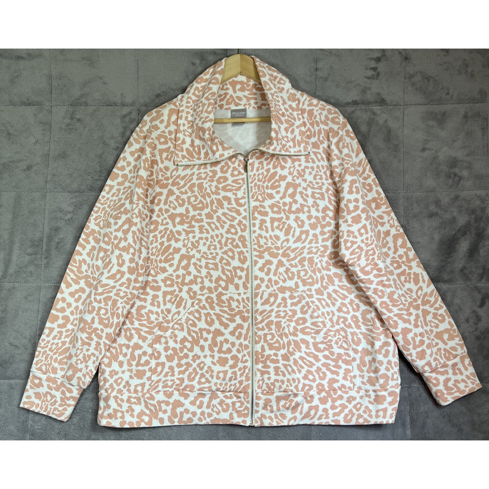 Chico's Zenergy Jacket Womens 18 Peach Animal Print Full Zip Mock Neck Stretch